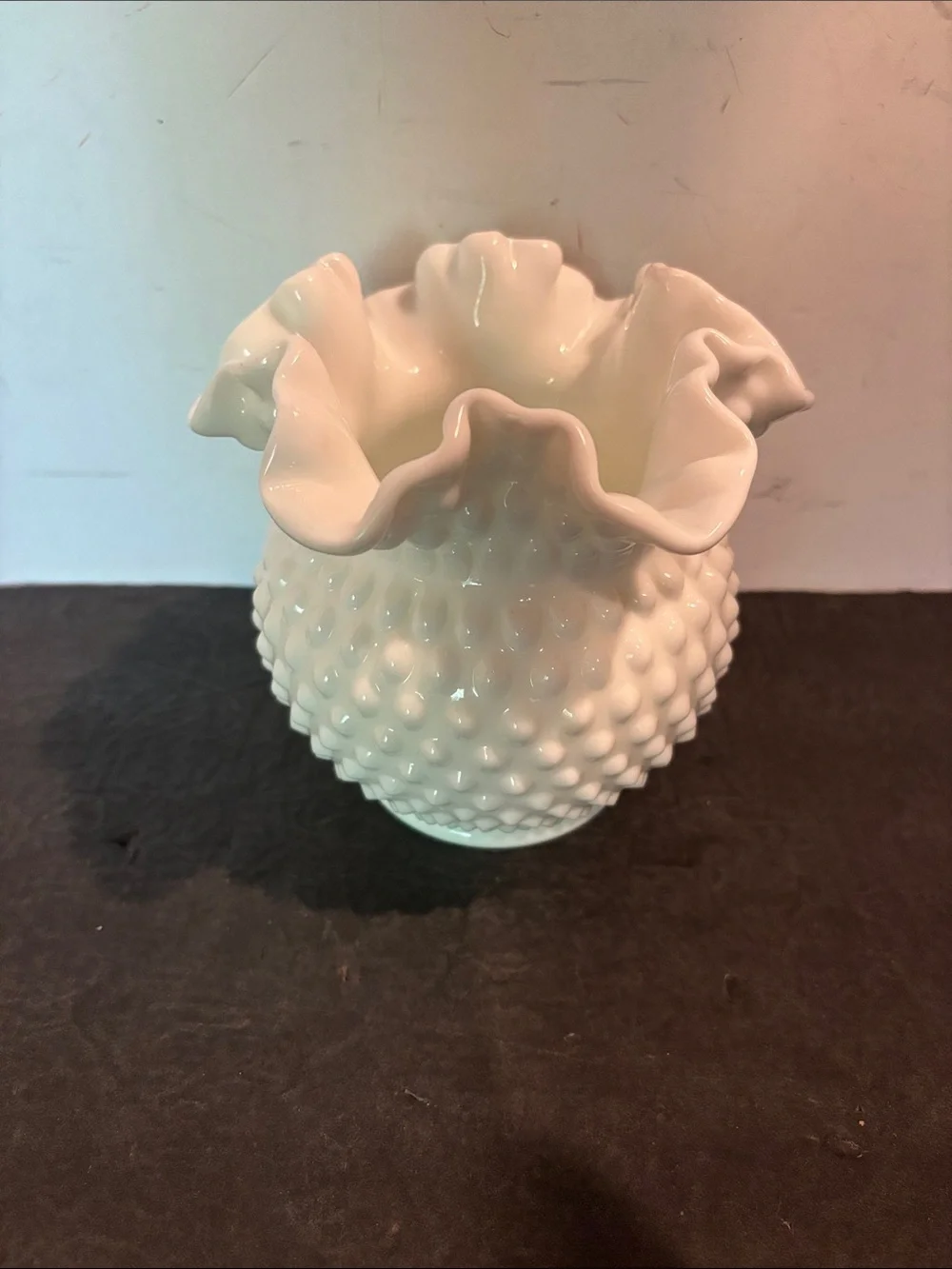 Fenton 3927 White Hobnail Double Crimp  Ruffled Milk Glass 6” Bowl